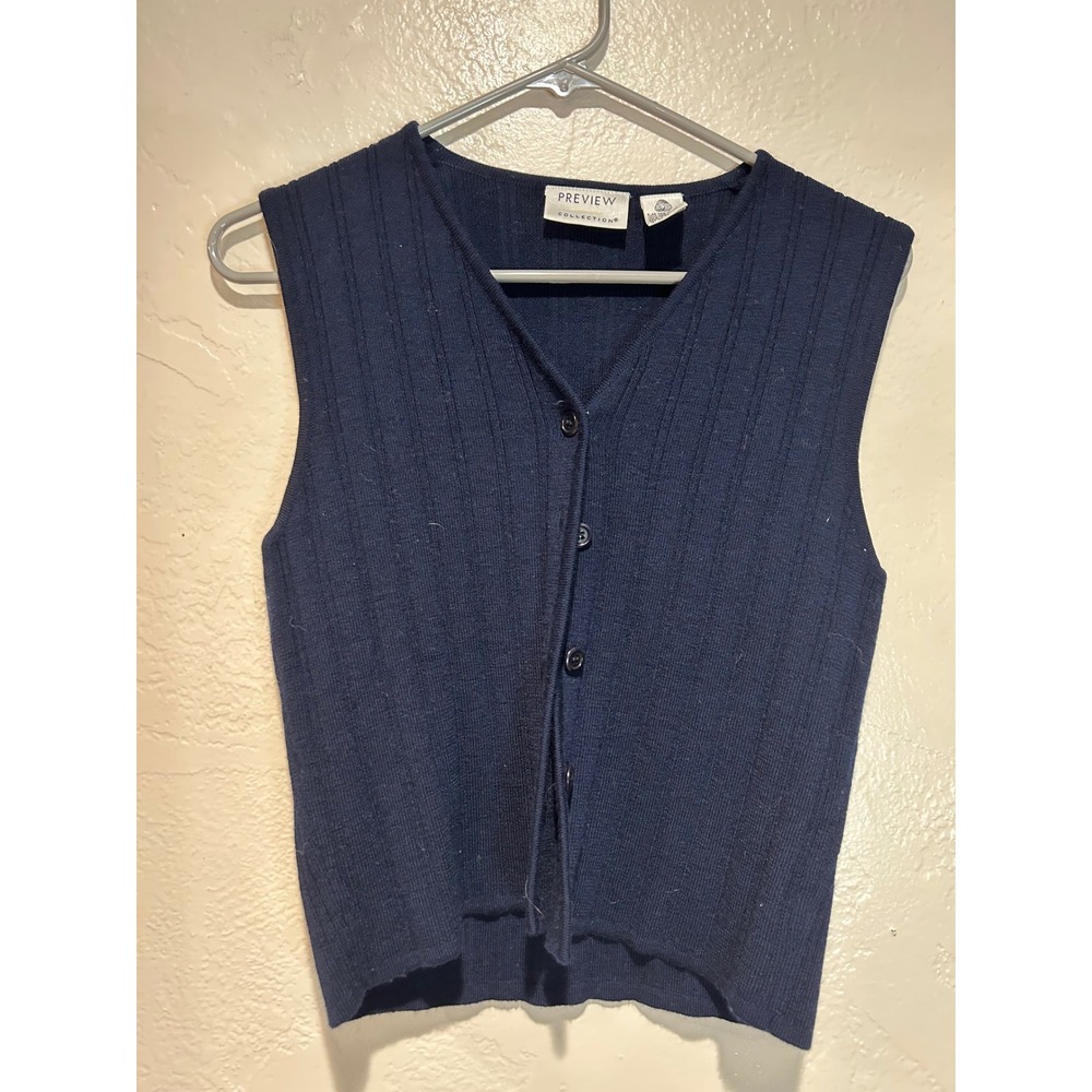 Preview Collection‎ Navy Blue 100% Merino Wool Ribbed Button  Sweater Vest XS